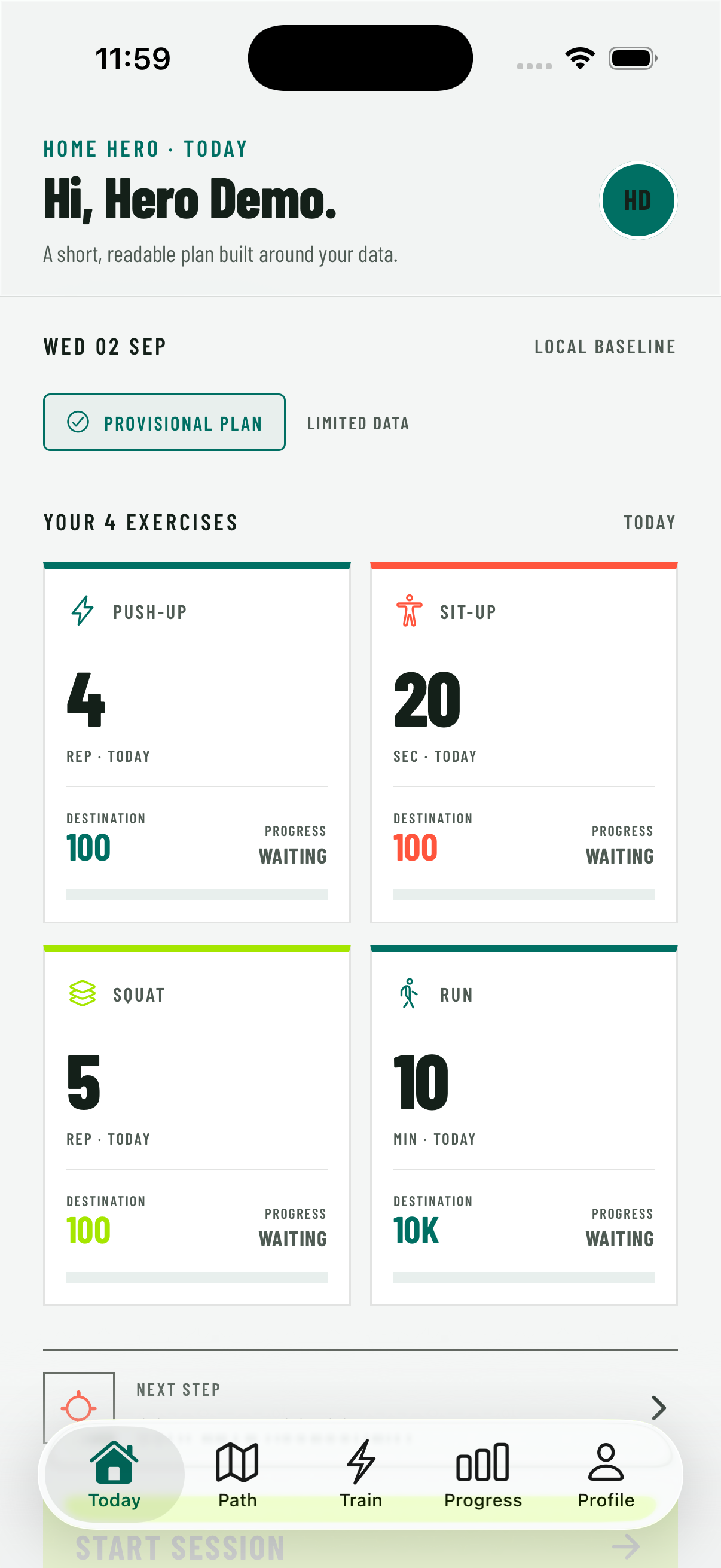 Home Hero Today screen, demonstrative interface.